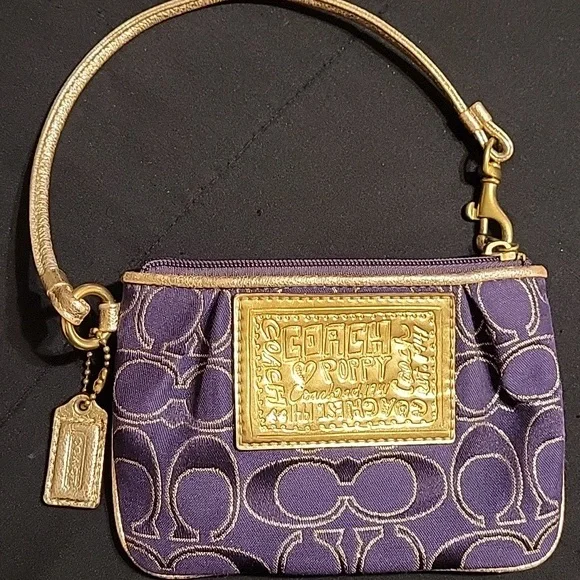 Coach Poppy Purple and Gold Signature Wristlet - Picture 5 of 13